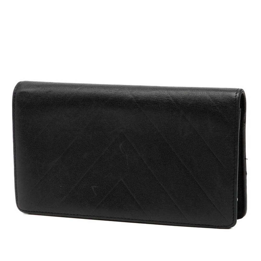 CHANEL Black Lambskin Leather Logo Wallet - Picture 2 of 8